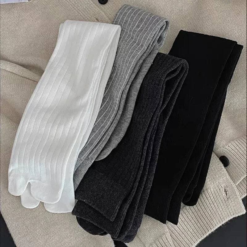 Lbsfy 1/3pairs Cotton Two-Toed Thigh High Socks Women Girls Two Fingers Stockings Long Tube Split Toe Socks Black White Harajuku Sox