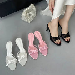 LBSFY -Fashion Butterfly-knot Breathable Holes Mesh Open Toe Woman Slippers Summer Thin High Heels Party Dress Shoes