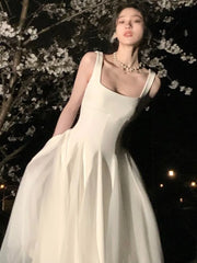 LBSFY -White Elegant Fairy French Sling Dress For Woman Summer Mesh Ball Gown Square-Collar Slim Fit Skirt Party Evening Dress 2025
