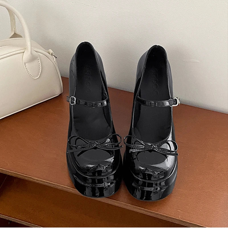 LBSFY -Autumn Platform Thick Heel Women Mary Jane Shoes Fashion Butterfly-knot Shoes Ladies Outdoor Dress Pumps