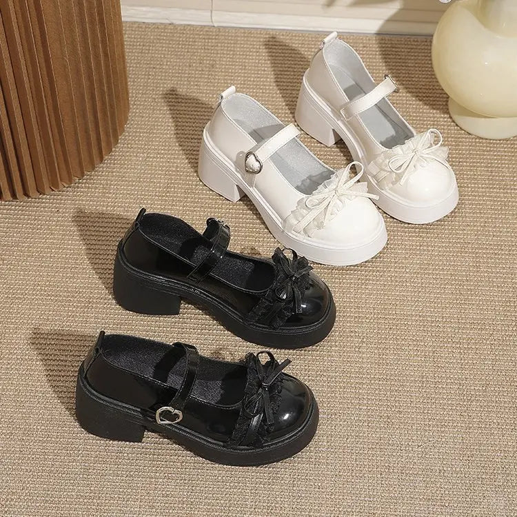 LBSFY -Ankle Buckle Chunky Heels Bow Women Japanese Style Patent Leather Mary Jane Shoes Woman Punk Thick Heels Single Lolita Shoes
