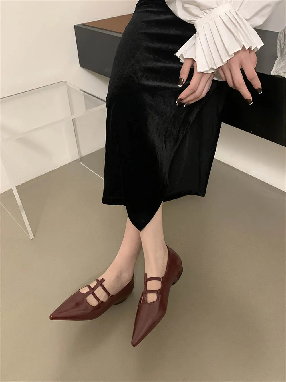 LBSFY  -  Fashion Women Loafers Mary Janes Black White Red 2024 New Arrivals Autumn Spring Dress Shoes Sexy Hollow Slip On Mules Ballet