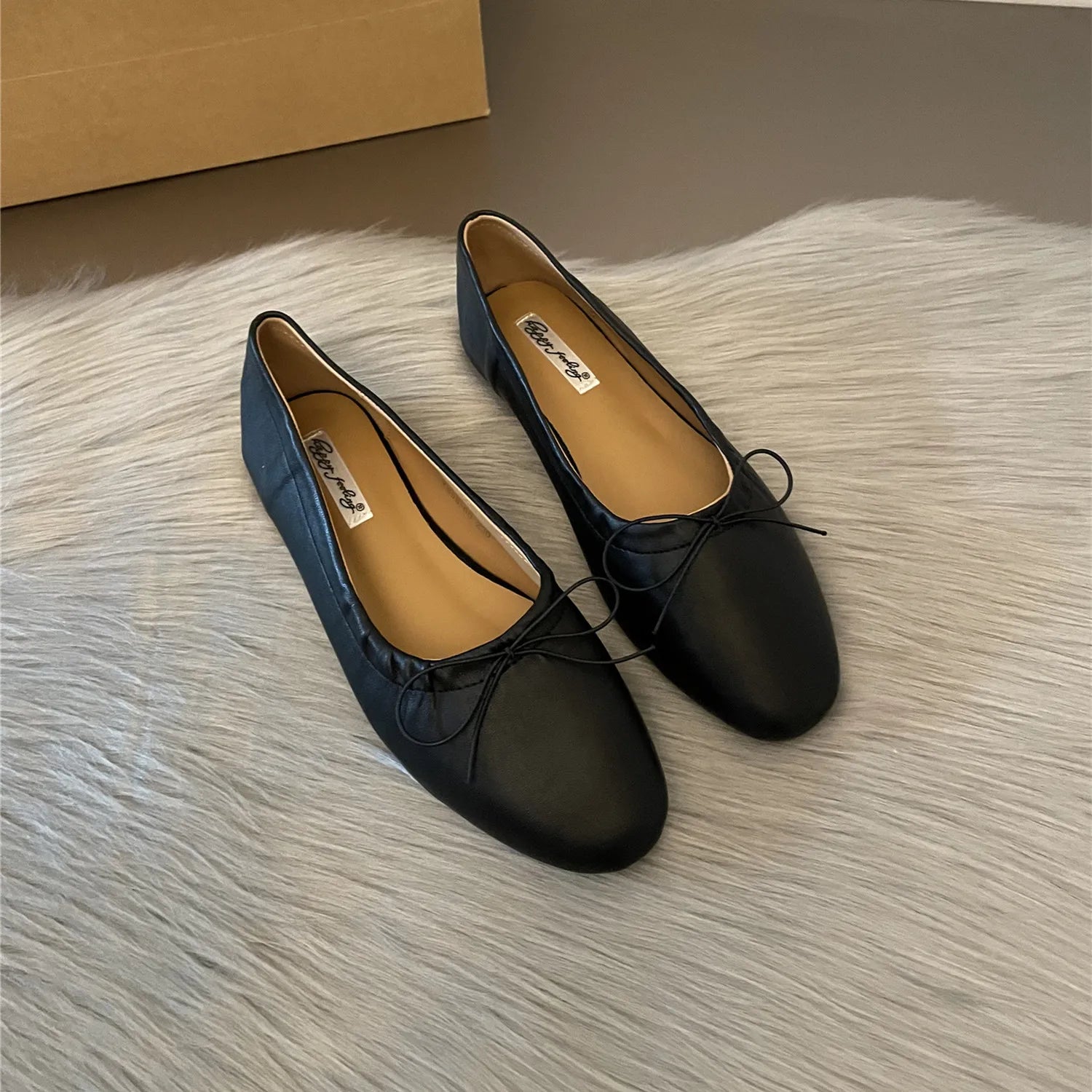 LBSFY -Fashion Bow Tie Flats Ballet Shoes Women Female Ballet Round Toe Shallow Cut Ballerina Soft Moccasin Dress Shoes Zapato