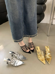 LBSFY  -  Pointed Toe Women Slides Slippers Black Gold Silver Shallow Slip On Thin High Heels Casual Party Pumps Size 35-39 Casual Pumps