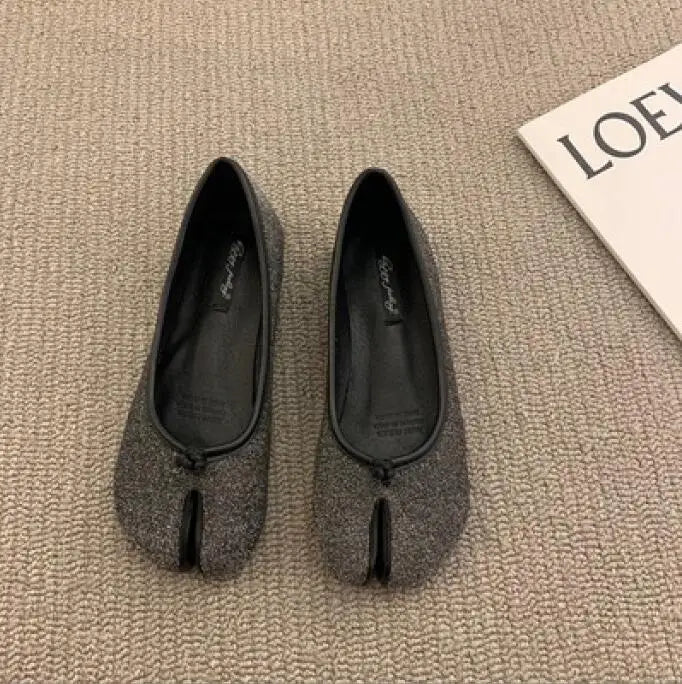 LBSFY  -Split toe flats ballet shoes woman slip on loafers soft bottom moccasins silver flat ballerina single tabi ninja women shoes
