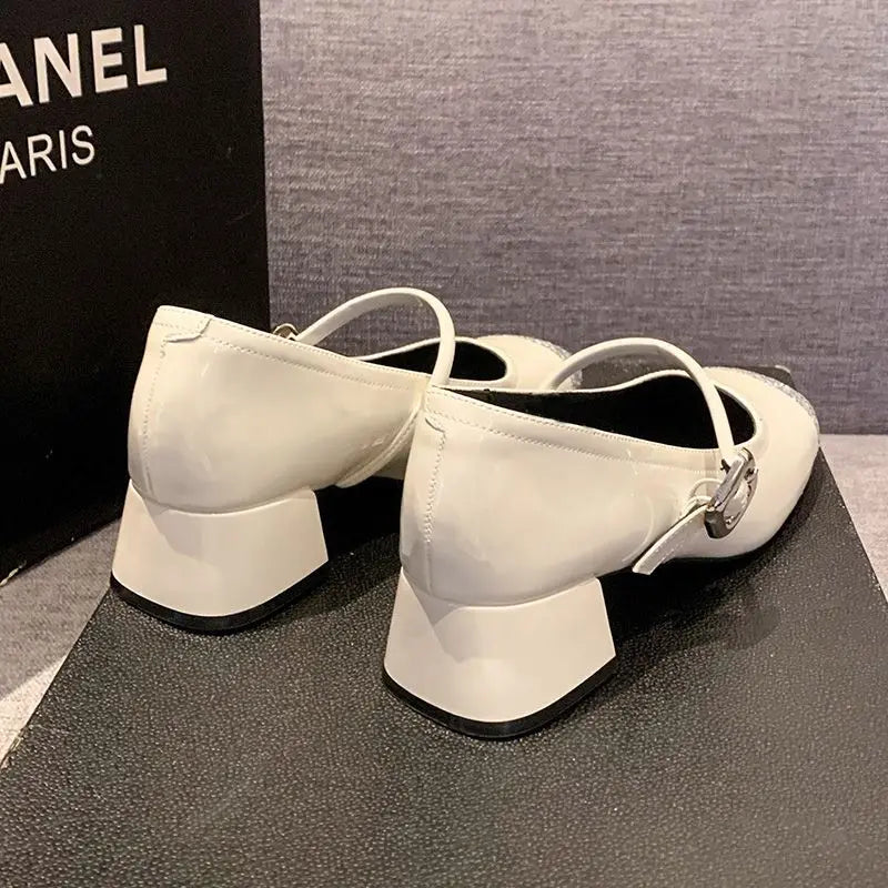 LBSFY -Women's Mary Jane Shoes Leather Summer Dresses French Style Wear-resistant Round Toe Mid Heel Ladies Design Single Lolita Shoes