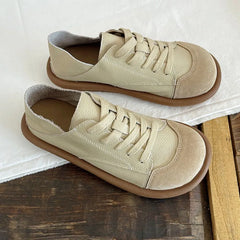 LBSFY  -  New Women's Shoes Flat Bottom Round Toe Flat Shoes Casual Lace Up Ladies Sneakers Mixed Color Soft Sole Beige Vulcanized Shoes
