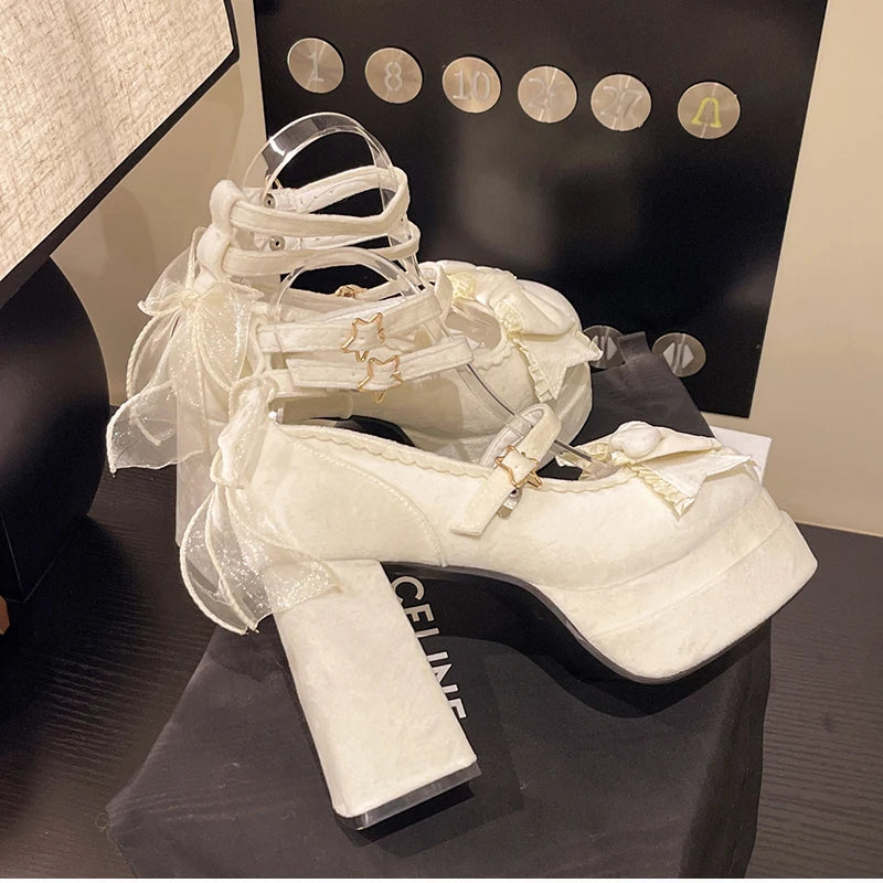 LBSFY -Platform High Heel Women's Mary Jane Shoes Fashion Butterfly-knot Shoes Spring Autumn Wedding Party Shoes