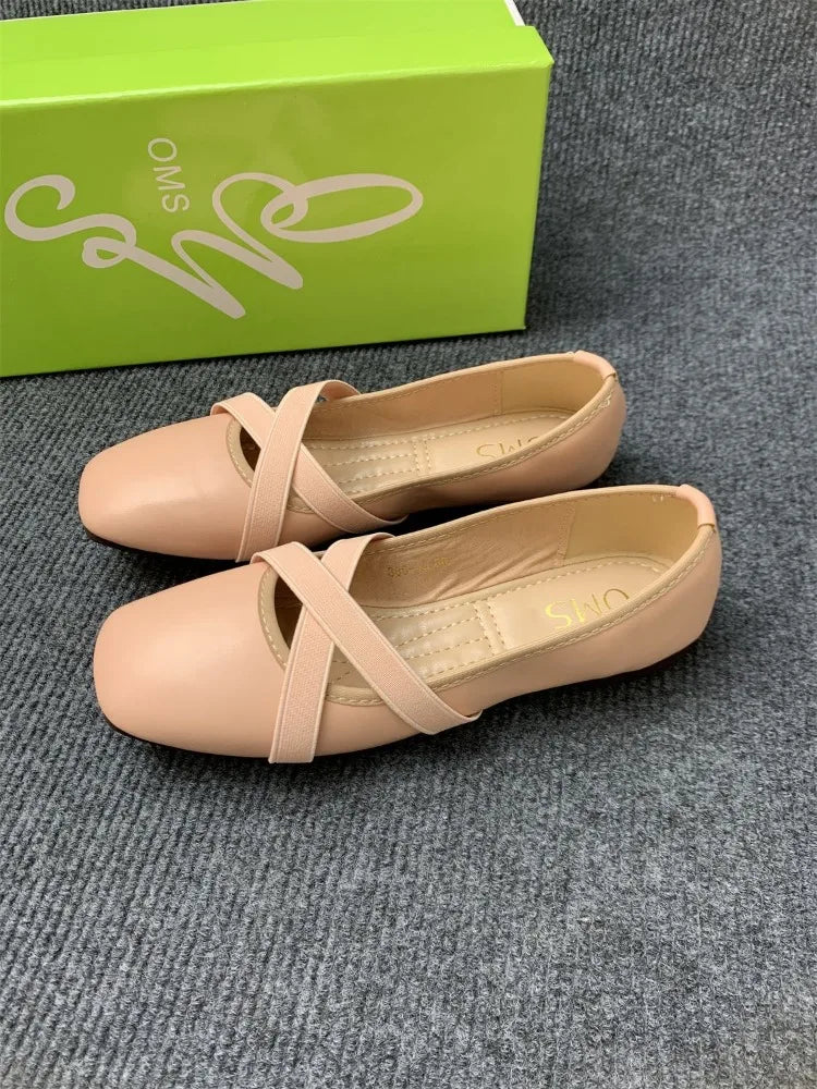 LBSFY  -  Elegant Ballet Flats Cloud Shoes Women PU Leather Elegant Red Mary Janes Shoes Ladies Square Toe Spring Autumn Shallow Loafers