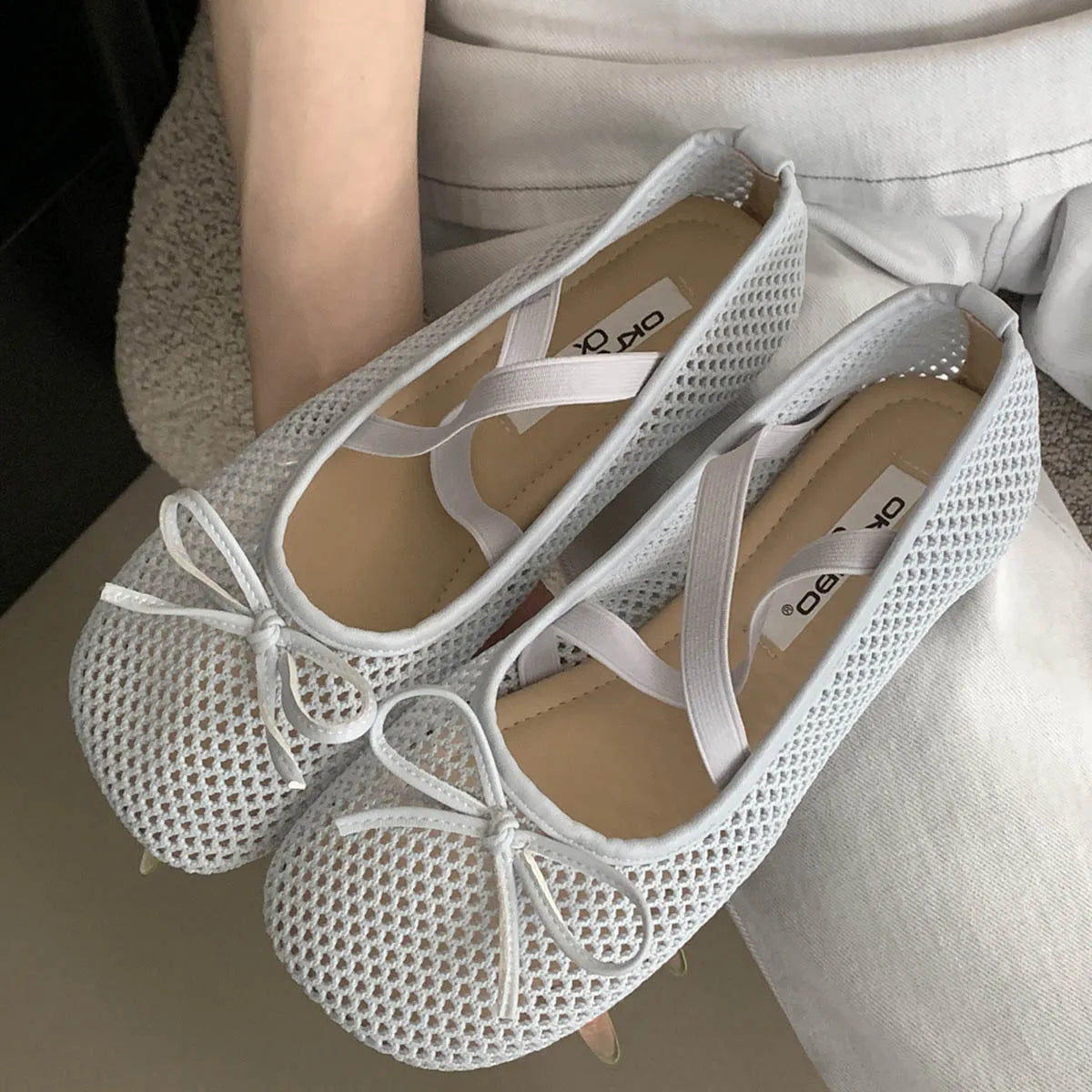 LBSFY -Spring Autumn Fashion Elastic Band Mesh Buckle Women Ballet Flats Round Toe  Casual Mules Shoes Zapatos De Mujer