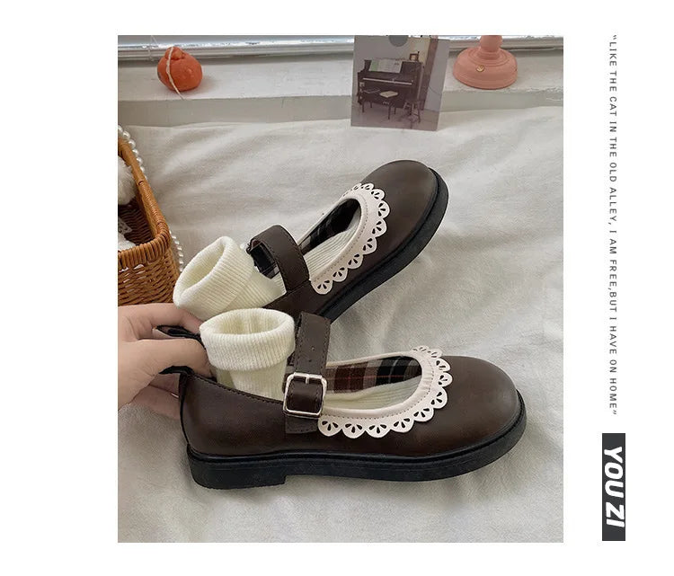 LBSFY -Lace Princess Kawaii Cute Lolita Shoes Student Jk Uniform Shoe Retro Sweet Girls Vintage Black Brown Gothic Round Toe Loafers