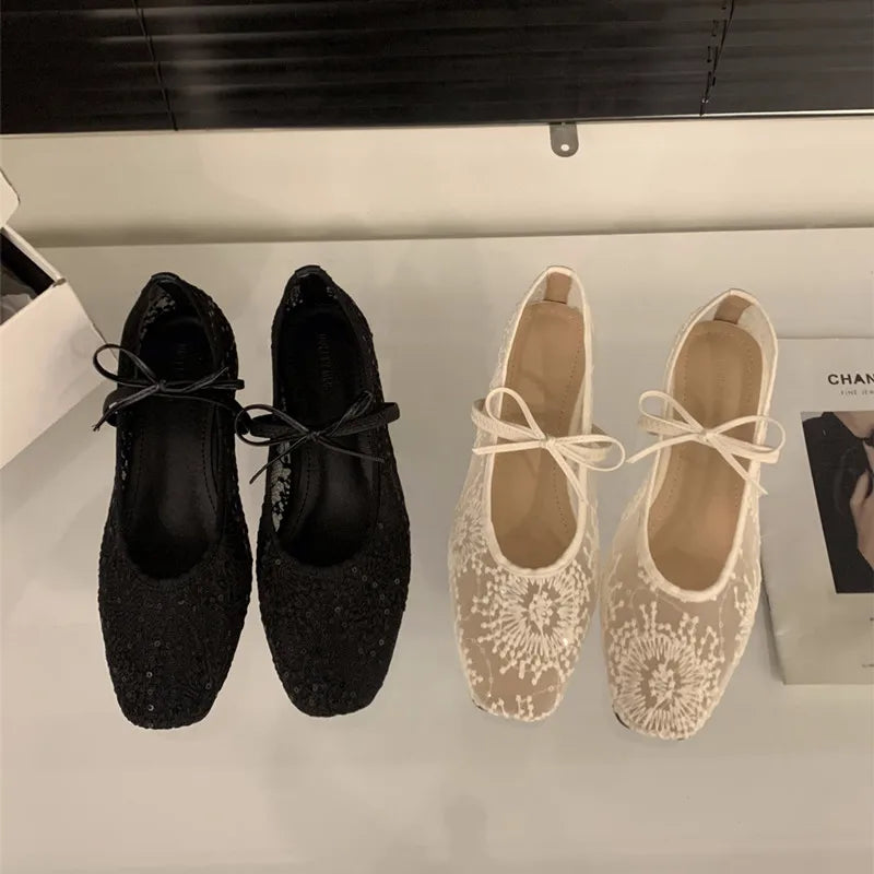 LBSFY  -Brand Women Flats Fashion Mesh Flat Shoes Ladies Elegant Mary Jane Shoes Soft Sole Outdoor Dress Ballerinas Shoes
