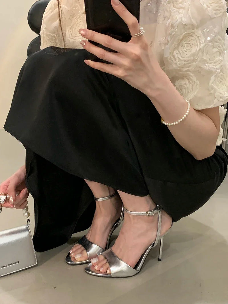 LBSFY -Summer Fashion Narrow Band Open Toe Anke Buckle Strap Sandals Thin Heel Women Party Shoes Zapatos De Mujer