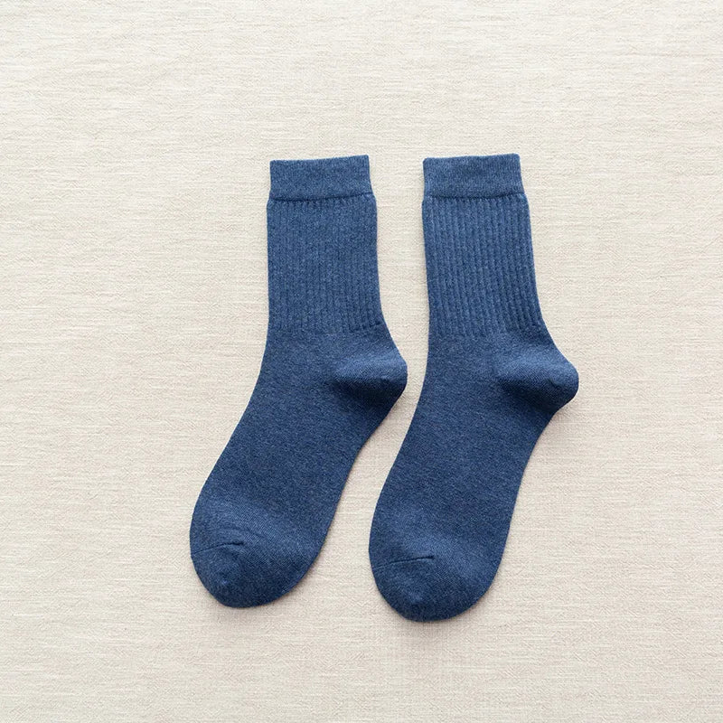 Lbsfy Men's Socks Retro Solid Color Coffee White Khaki Beige Breathable Cotton Socks Casual Sport Trendy Fashion Middle Tube Long Sock