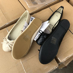 LBSFY -Spring Autumn Elegant Bowknot Ballerina Flat Women's Round Toe Comfort Slip-On Ladies Loafers Leather Single Mules Shoes