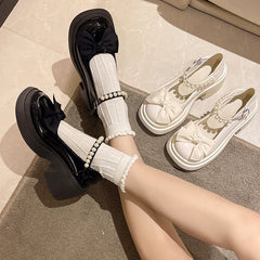 LBSFY -Fashionable Mary Jane Women's Shoes Thick Soles and Heightening Spring New Sweet Bow Shallow Mouth Buckle High-heeled Shoes