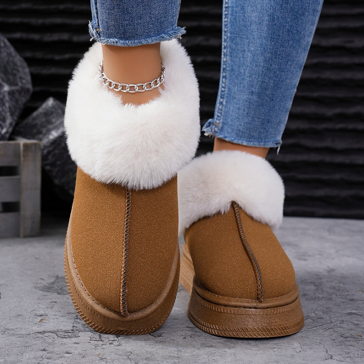 LBSFY -Fashion Winter Brown Short Boots New Platform Shoes Push Size Ankle Boots for Women Waterproof and Warm Snow Boots