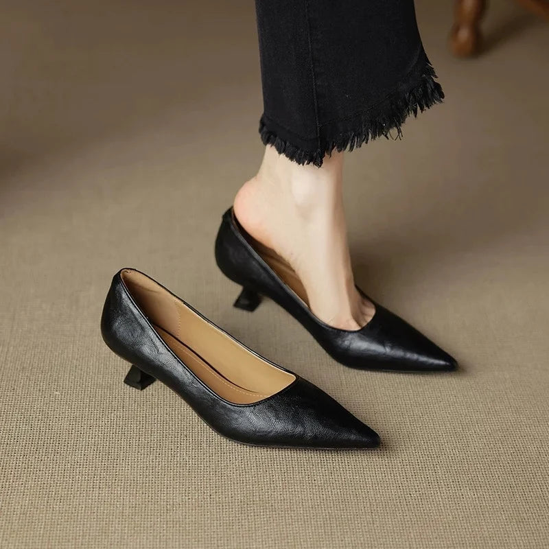 LBSFY -New Style Fashion Women's Leather Shoes Pointed Toe Women Pumps Shoes for Women High Heels Loafers Fashion Concise Ladies Shoes