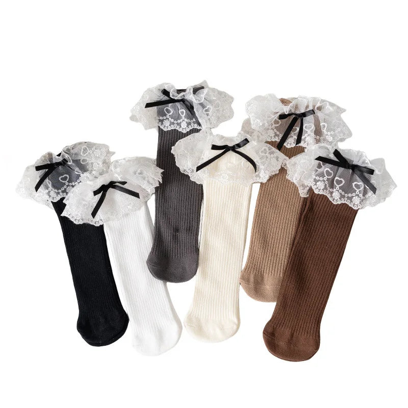 Lbsfy Autumn Girl Lolita Sweet Lace Bowknot Socks Classic Long Children Lacework Socks Vintage Soft Cute Fashion Elasticity Stockings