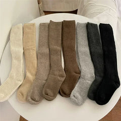 Lbsfy Wool Long Socks Cashmere Women Boot Solid Wool Thigh Stocking Skinny Casual Cotton Over Knee-High Fluffy Female Long Knee Sock