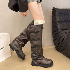 LBSFY -New Style Fashion Boots Women's Chunky Heel Mid-Calf Western Cowboy Boots Eepskin Leather Inner Material Outer Material