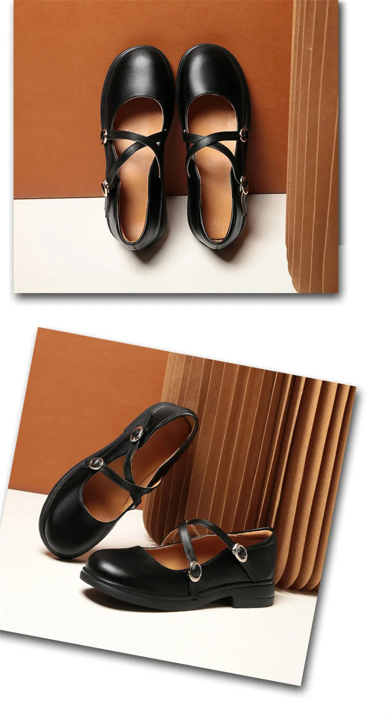 LBSFY -Spring Versatile Breathable Women Mary Jane Shoes Low Heel Buckle Strap Round Toe  Party Dance Soft Leather Single Shoes