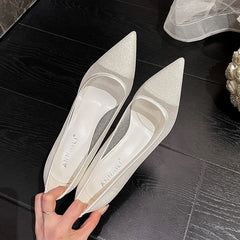 LBSFY  -  Mesh pointed high heels for women's new sexy lace white wedding shoes, banquet dress, champagne color bridesmaid shoes