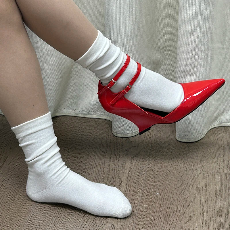 LBSFY  -  Red Pointed Toe Buckle Wedge Sandals Ladies Brand Designer Sexy High Heels Party Dress Pumps Summer Mary Jane Shoes for Women