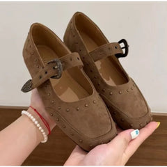 LBSFY -New Women's Shoes Suede Flats Loafers Women Marie Jane Shoes Square Toe Ballet Dance Shoes Fashion Luxury Dress Zapatos De Mujer