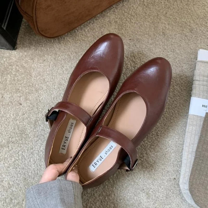 LBSFY  -  Fashion Women Flats Brand Design Square Toe Women Ballet Shoes Casual Buckle Strap Female Dress Shoes Low Heels Mu