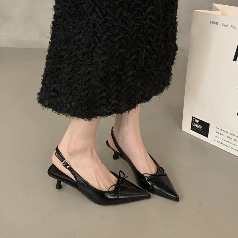 LBSFY  - Spring New Women Sandal Fashion Pointed Toe Shallow Slip On Dress Mules Shoes Thin Low Heel Slingback Sandals Muj