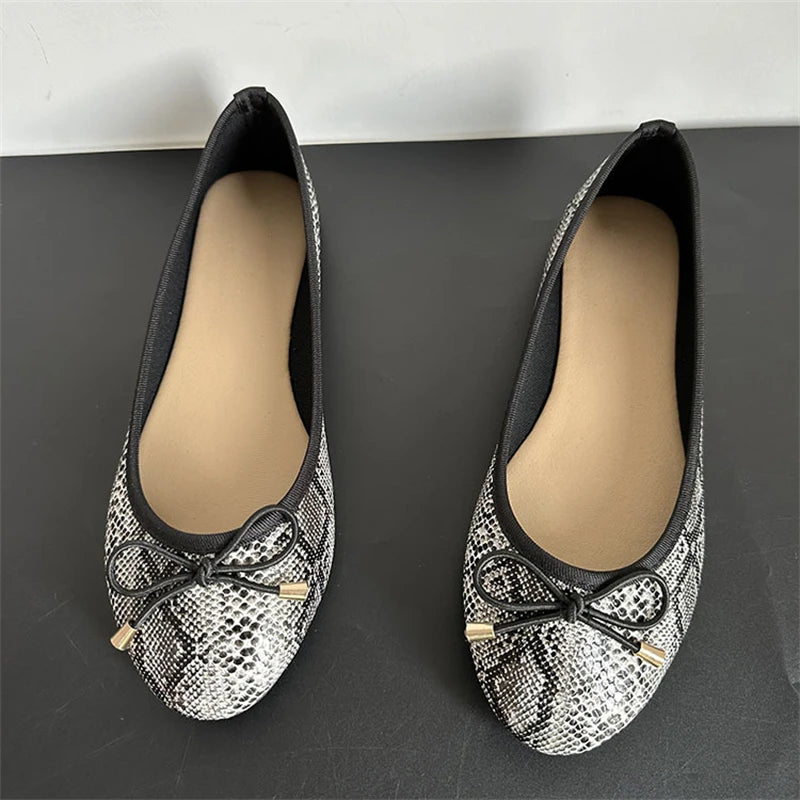 LBSFY -Spring Autumn New Round Head Bow Flat Bottom Ballet Single Shallow Mouth Women's Shoes Size 35-42