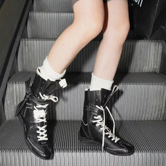LBSFY  -   Vintage Mixed-color Height Increasing Women Boxing Training Boots Fashion Autumn Winter Faux Suede Sneakers Short Boots Shoes