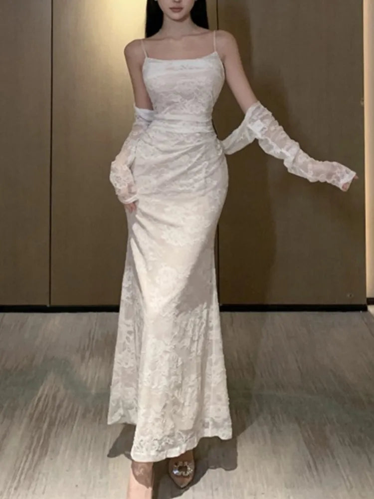 LBSFY -Sexy Women Elegant Bodycon Slim Lace Dress Vintage Casual Backless Evening Party Dresses Female Fashion Long Robe Clothes Autumn