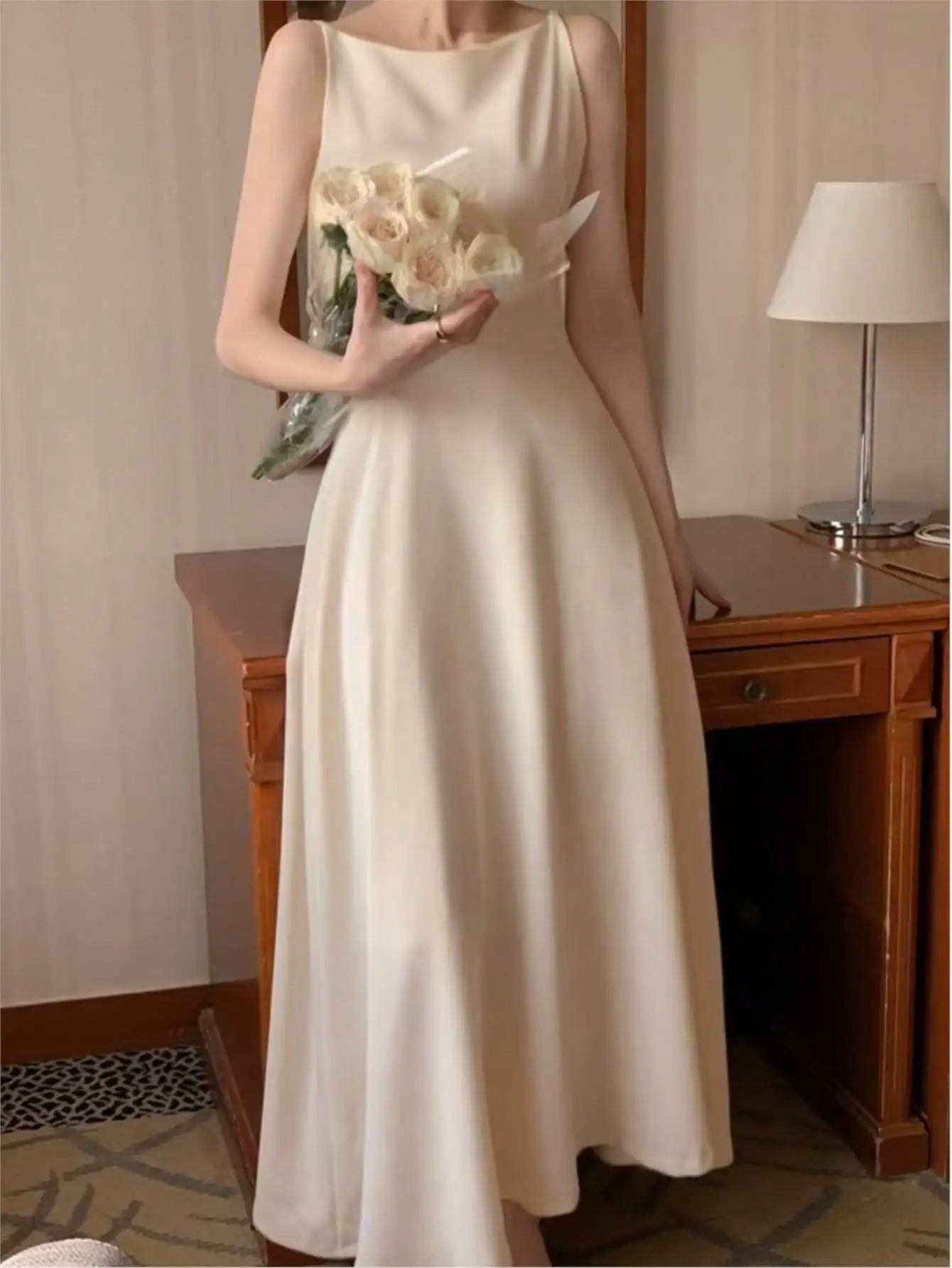 LBSFY -French Chic Solid Champagne Wedding Guest Dress Elegant Spaghetti Straps Spring Summer Concert Simple Modest Evening Party 2025