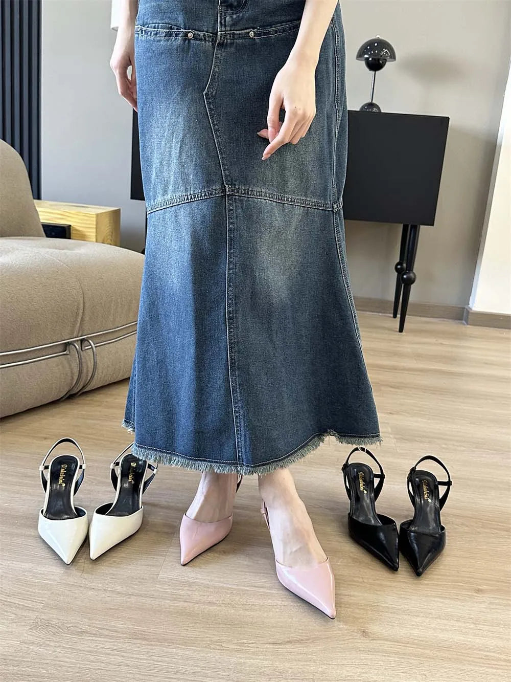 LBSFY  -  Sexy Women Sandals Pointed Toe Summer Dress Shoes Thin High Heels Back Strap Office Pumps Black White Pink Casual Mules 35-39