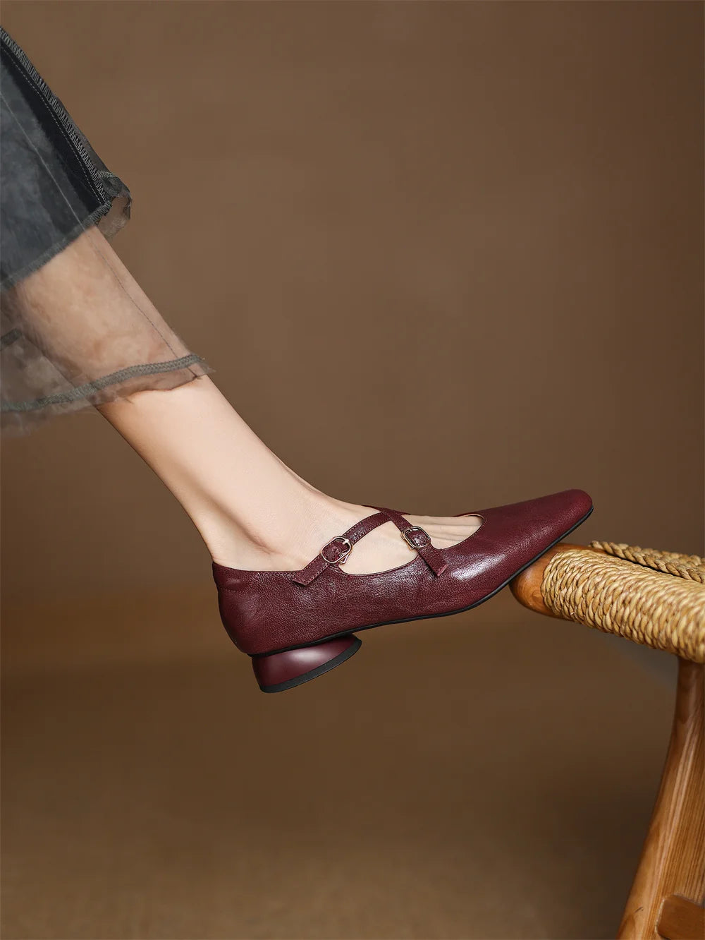 LBSFY  -  Women Mary Jane Shoes Fashion Buckle 2025 Genuine Leather Spring Summer Nightclub Party Pumps Shoes Woman
