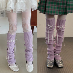 Lbsfy New Women Knitted Leg Warmer Japanese Knee Tube JK Bow Ribbon Over Pile Socks Warm Socks Ballet Yogurt Leg Cover Long Leg Socks
