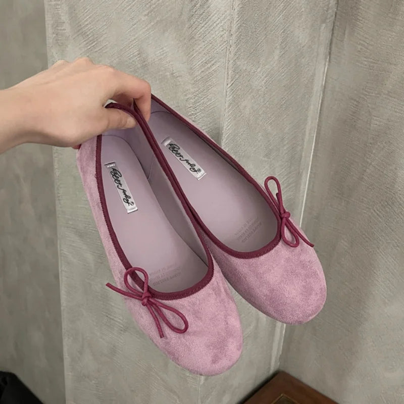 LBSFY  -Brand Women Flats Fashion Bow-knot Round Toe Shallow Slip On Ladies Boat Shoes Soft Flat Heel Dress Ballerinas Shoes Mu