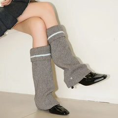 Lbsfy Metal Buckle Knitted Wool Leg Cover Socks Korea Women Calf Leggings Socks Y2K Winter Warm Foot Protector Leg Warmers Thickened
