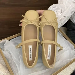 LBSFY -French Butterfly Knot round Head Mary Jane Shoes Women Soft Bottom Commute Evening Single Shoes Low Cut Casual Footwear