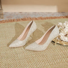 LBSFY  -  Size 30-44 Gold Wedding Shoes Women Stiletto Heel Pointed Toe Sequin Bride High-heeled Shoes