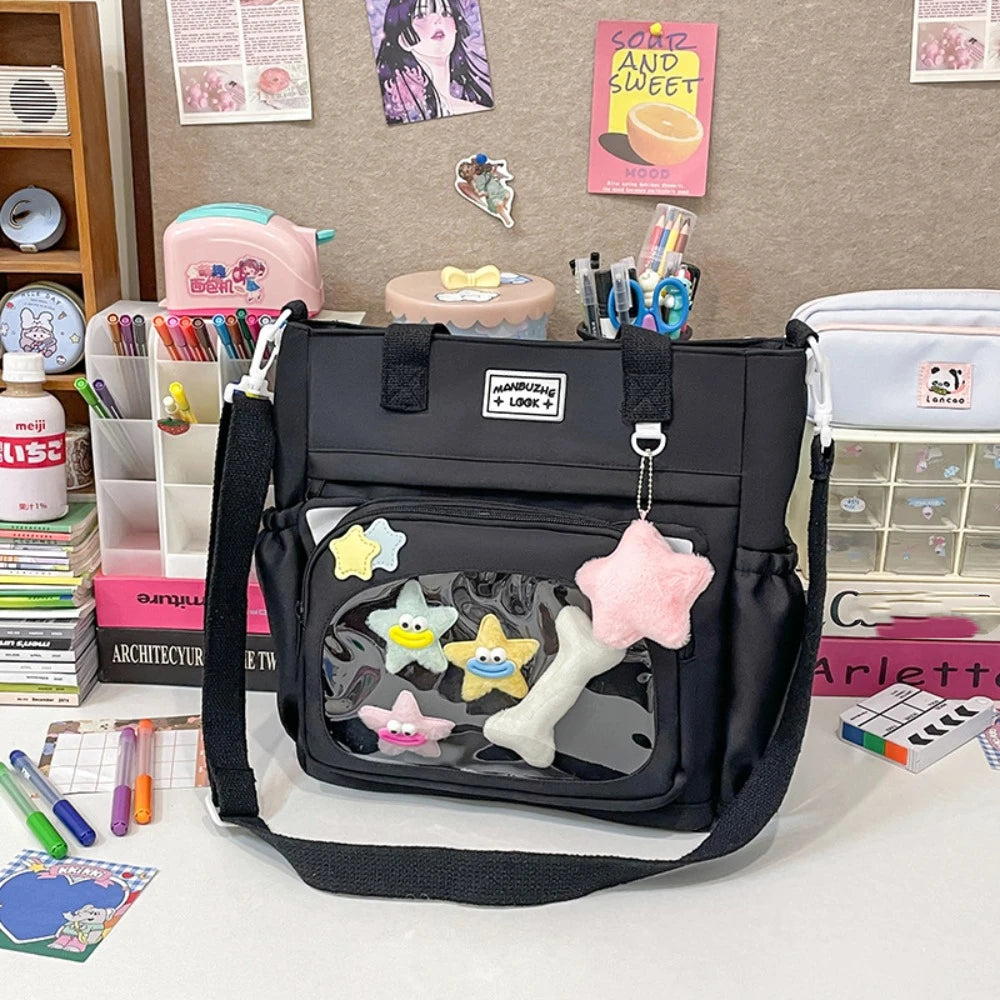 LBSFY -Fashion Japanese Style Transparent Itabag Large Capacity Pvc JK Shoulder Bag Casual Harajuku Canvas Tote Bag Girls