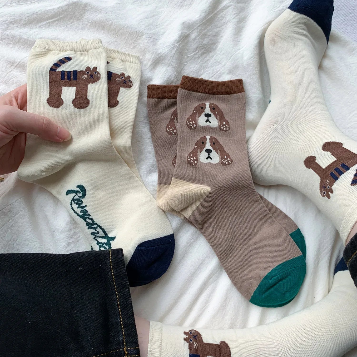 Lbsfy Socks Women Kawaii Cute Sock Cotton Casual Cartoon Dog Cat Tiger Print Streetwear Short Crew Middle Tube Ladies Calcetines Mujer