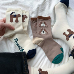 Lbsfy Socks Women Kawaii Cute Sock Cotton Casual Cartoon Dog Cat Tiger Print Streetwear Short Crew Middle Tube Ladies Calcetines Mujer
