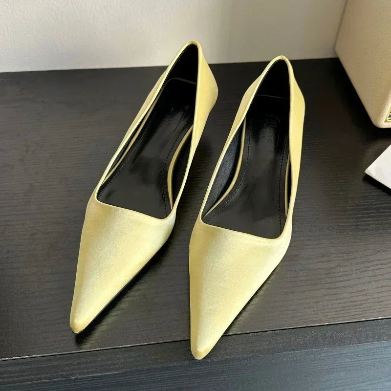 LBSFY  -  Sexy Pointed Toe Satin Low Heel Women Pumps Elegant High Heels 3cm Comfort Shallow Office Mules Shoe Dress Shoes Zapatos Mujer