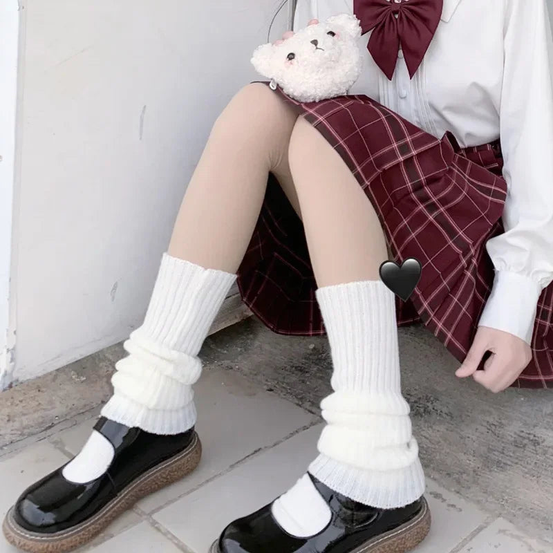 Lbsfy Women's Leg Warmer Lolita Long Socks Knitted Warm White Black Arm Warmer Ladies Autumn Winter Crochet Sock Foot Cover Boot Cuffs