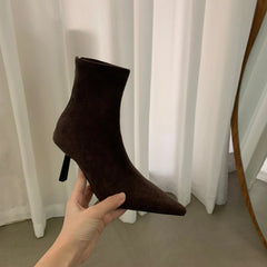 LBSFY  - Winter women's boots mid-heel suede ankle boots Women's shoes with velvet pointed ankle boots fashion boot high heel shoes