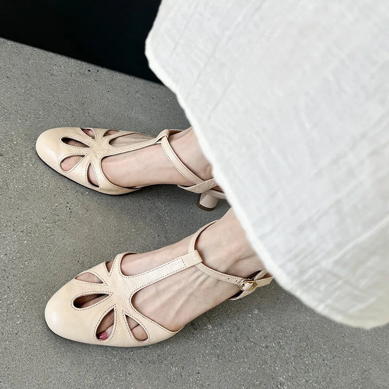 LBSFY  -  Fashion Sandals Women's New High Quality Genuine Leather Retro Hollow Roman Sandals Women's Heels Summer Women's Shoes