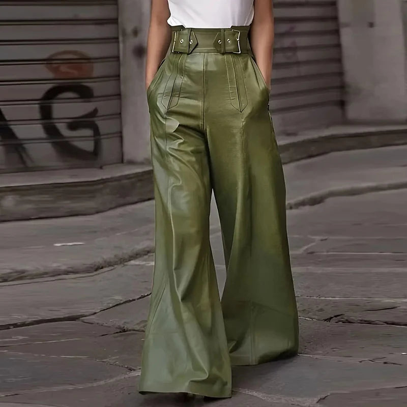 LBSFY  -  OL Style Solid High Waist Commuter PU Pants Women Fashion Y2K Leather Slim Pencil Pocket Pant New Ladies 2025 Office Trousers